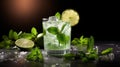 Refreshing Mint Lime Drink On A Stylish Black Background Royalty Free Stock Photo