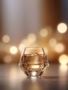 a glass filled with liquid next to a golden egg, whiskey glass with ice cubes. Royalty Free Stock Photo