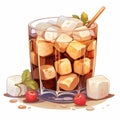 Colorful Cartoon Brandy With Marshmallows Illustration On White Background