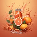 Orange And Grapefruit Juice Jar On Orange Background With Water Splash Royalty Free Stock Photo