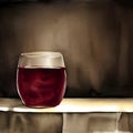 A glass filled with wine on a dark background