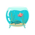 Fishbowl with catfish and diskus Cartoon vector illustration on white background