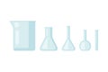 Glass flask, beaker and other laboratory glassware. Set of medical chemical measuring, science analysis, testing equipment Royalty Free Stock Photo