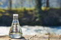 Glass flask with clean drinking water Royalty Free Stock Photo