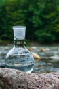 Glass flask with clean drinking water Royalty Free Stock Photo