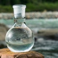 Flask with clear river water.