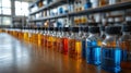 Glass flasks with colored liquid in a chemical laboratory. Various laboratory utensils with colored liquid Royalty Free Stock Photo