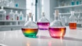 Glass flasks in the laboratory biotechnology clinical analysis pharmacology tool clinical development