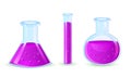 Glass flasks with violet substance