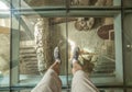 Glass floor of Punic Wall Interpretation Center. Visitor view under his feet