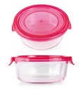 The glass food container with red plastic lid Royalty Free Stock Photo