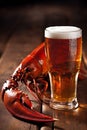 glass food dark crayfish crawfish seafood beer red background crab snack. Generative AI.