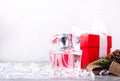 Glass fragrant perfume bottle with red gift box.