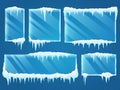 Glass frames with snow caps. Frozen winter window border with ice and frost isolated on transparent background Royalty Free Stock Photo