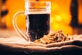 Glass of fresh beer and crackers on sacking Royalty Free Stock Photo