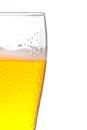 Glass of fresh beer and drops on white background Royalty Free Stock Photo