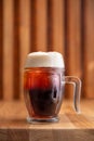 Glass of fresh beer on a wooden table. Top view copy space Royalty Free Stock Photo