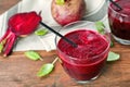 Glass of fresh beet juice on table Royalty Free Stock Photo