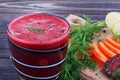 Glass of fresh beetroot, apple and carrot juice Royalty Free Stock Photo