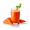 Glass of fresh carrot juice and fresh carrots on white background Royalty Free Stock Photo