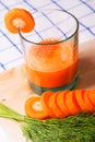 Glass of fresh carrot juice, dill sprigs, sliced carrots Royalty Free Stock Photo