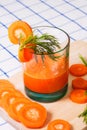 Glass of fresh carrot juice, dill sprigs, sliced carrots Royalty Free Stock Photo