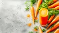 Glass of fresh carrots juice with natural young carrots on marble table with copy space Royalty Free Stock Photo