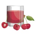 A glass of fresh cherry juice. Vitamin refreshing cocktail with fruit. Illustration of alcoholic beverage for the bar