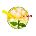 Glass of fresh cocktail lemonade, honey lemon soda drink with leaves of mint isolated on white background. Royalty Free Stock Photo