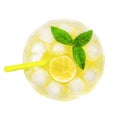 Glass of fresh cocktail lemonade, honey lemon soda drink with leaves of mint isolated on white background. Royalty Free Stock Photo