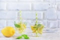 Glass of Fresh Cool Vitamin Water with Lemon Mint Royalty Free Stock Photo