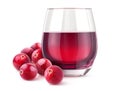 Glass of fresh cranberry drink and berries isolated on white Royalty Free Stock Photo