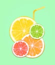 Glass of fresh fruit juice. Lemon, orange, lime and grapefruit, cocktail concept Royalty Free Stock Photo