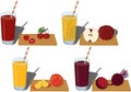 Glass of fresh fruit and vegetable juice with whole fruits on board vector illustration Royalty Free Stock Photo