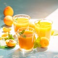 Glass of fresh healthy apricot juice in sunny light