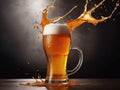 A glass of fresh and ice cold beer splashing Royalty Free Stock Photo