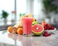 Glass of fresh juice with various fruits Royalty Free Stock Photo