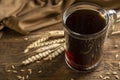 Glass of fresh kvass, Traditional Russian drink.