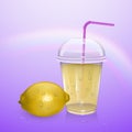 Glass of fresh lemonade of realistic style, vector illustration