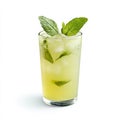 A glass of fresh limeade with mint, isolated on a white background, Royalty Free Stock Photo