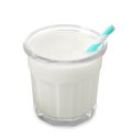 Glass of fresh milk with straw isolated on white Royalty Free Stock Photo