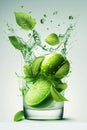 A glass of fresh mojito with limes and green leaves of peppermint with water splashing isolated on white background Royalty Free Stock Photo