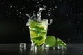 Glass of fresh mojito with splashes on dark background Royalty Free Stock Photo