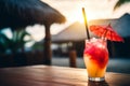 Glass of fresh non-alcoholic alcoholic drink tropical cocktail drinking beverage juicy refreshing icy cold tequila Royalty Free Stock Photo