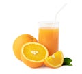 Glass of fresh orange juice with fruits cut in half and sliced with green leaf Royalty Free Stock Photo