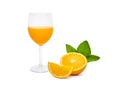 A glass of fresh orange juice and group of fresh orange fruits