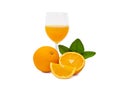 A glass of fresh orange juice and group of fresh orange fruits Royalty Free Stock Photo