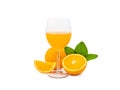 A glass of fresh orange juice and group of fresh orange fruits Royalty Free Stock Photo