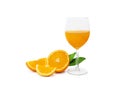 A glass of fresh orange juice and group of fresh orange fruits Royalty Free Stock Photo