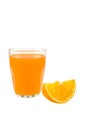 Glass of Fresh Orange Juice, Half crescent Orange Fruit on white